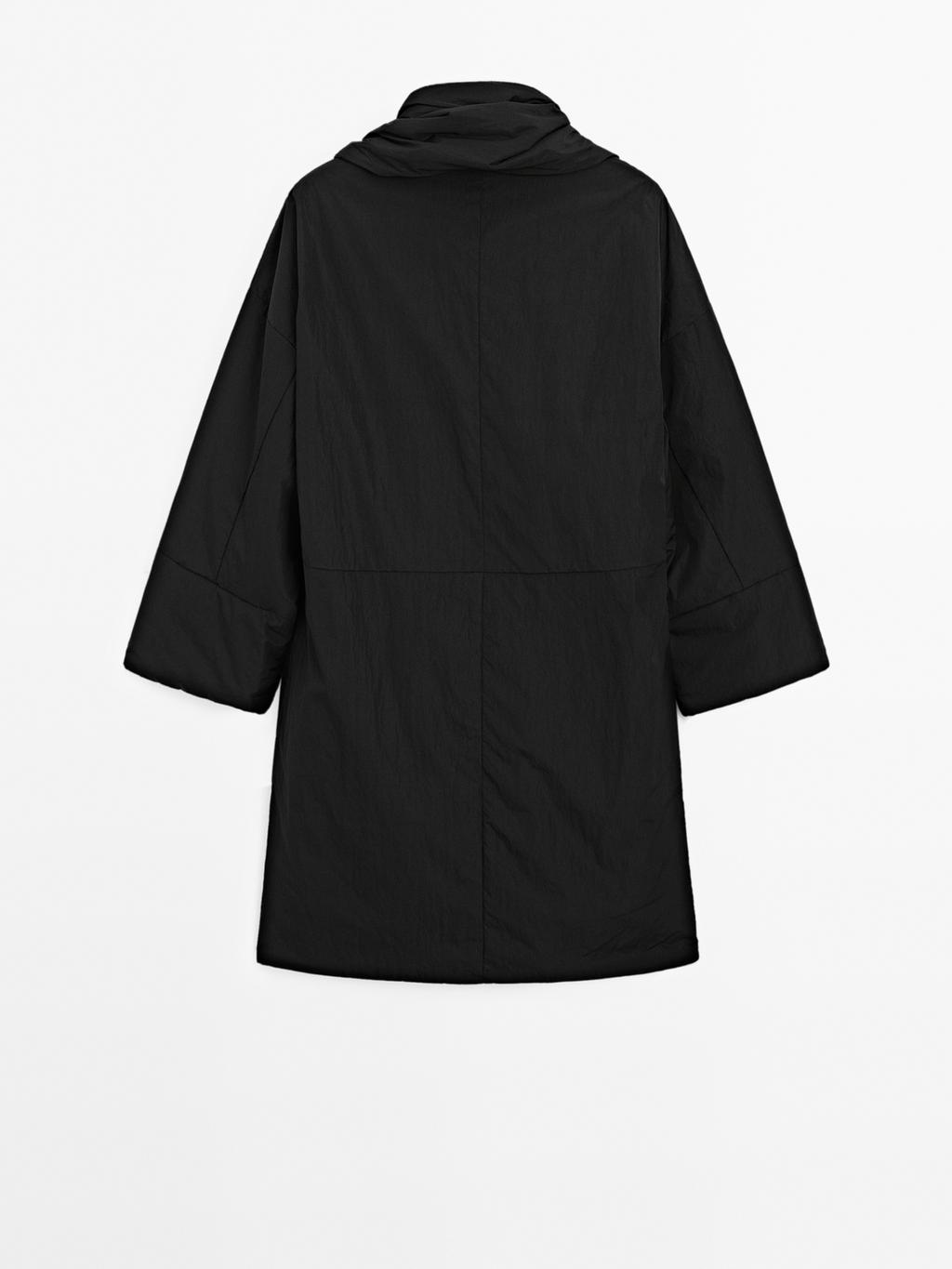 Long water-repellent padded coat with scarf detail