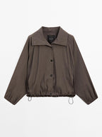 Linen blend bomber jacket