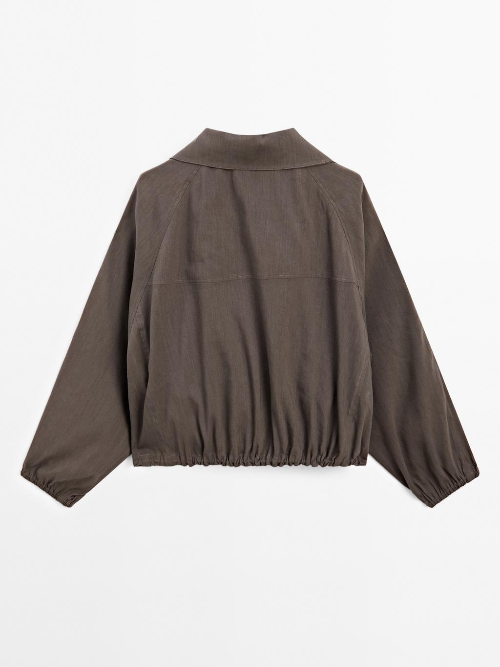 Linen blend bomber jacket