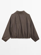 Linen blend bomber jacket