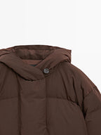 Water-repellent hooded puffer jacket