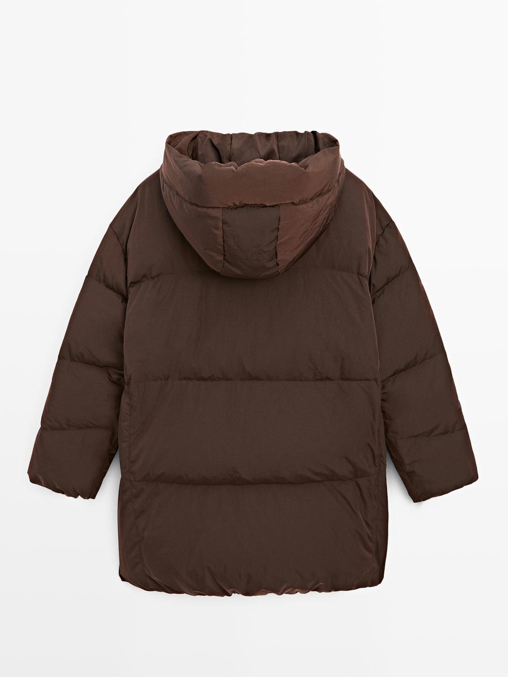 Water-repellent hooded puffer jacket