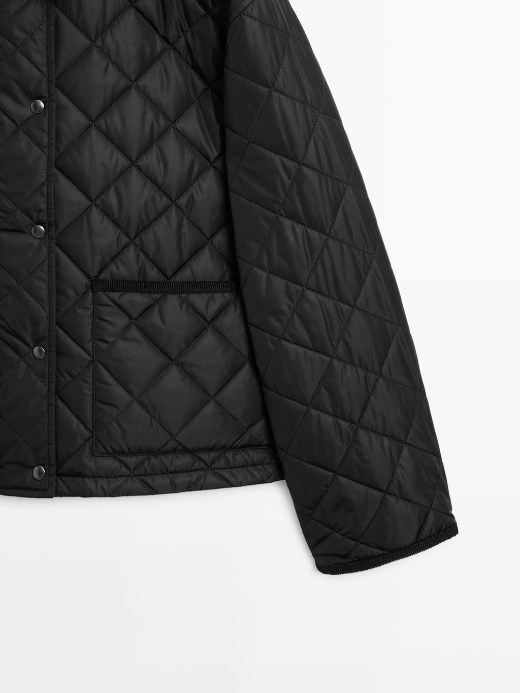 Short lightweight water-repellent puffer jacket with corduroy detail