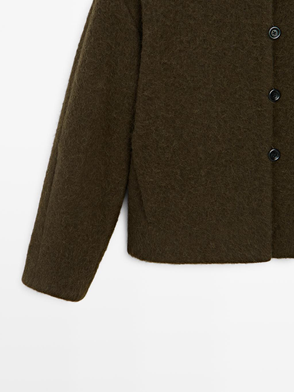 Short alpaca and wool blend cardigan