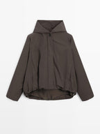 Water-repellent bomber jacket with hood
