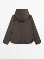 Water-repellent bomber jacket with hood