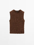 Gathered cotton blend top