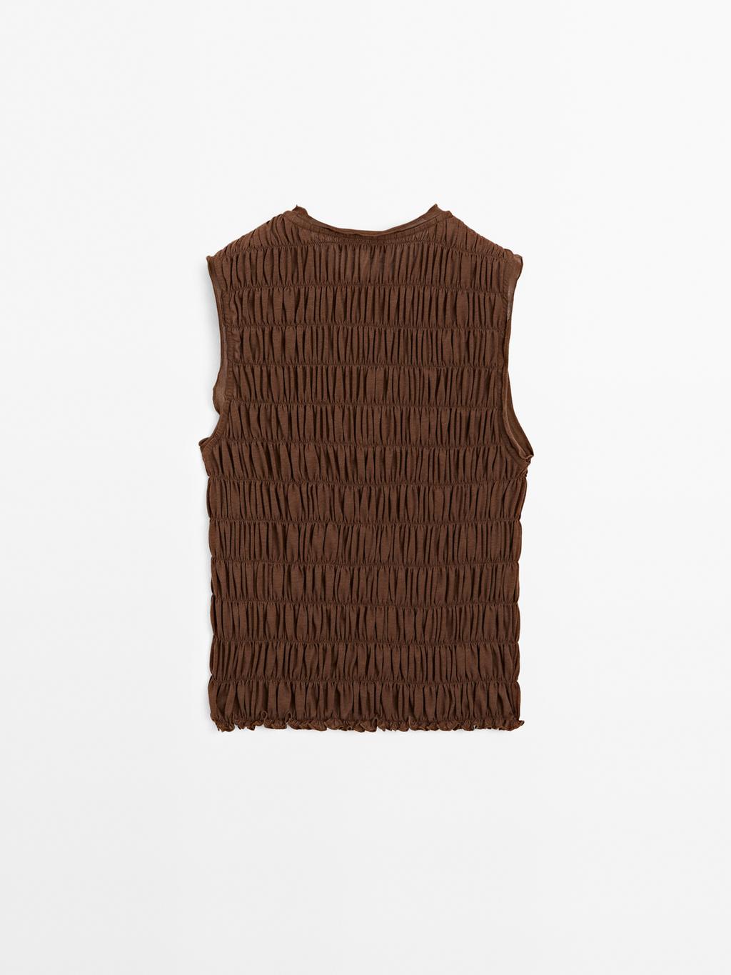 Gathered cotton blend top