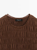 Gathered cotton blend top