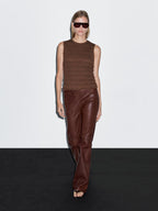 Gathered cotton blend top