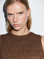 Gathered cotton blend top