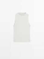 Knit halterneck top with metallic finish