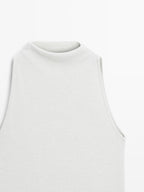 Knit halterneck top with metallic finish