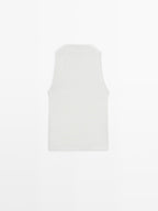 Knit halterneck top with metallic finish