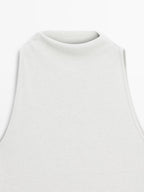 Knit halterneck top with metallic finish