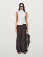 Knit halterneck top with metallic finish