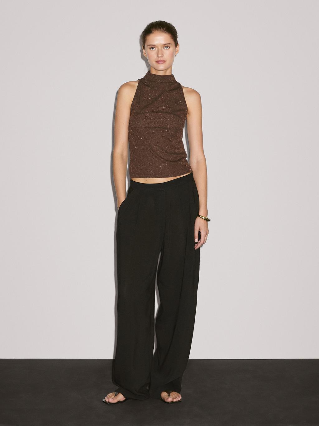 Metallic-effect halterneck top