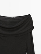 Ribbed long sleeve T-shirt with metallic finish