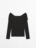 Ribbed long sleeve T-shirt with metallic finish