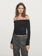 Ribbed long sleeve T-shirt with metallic finish