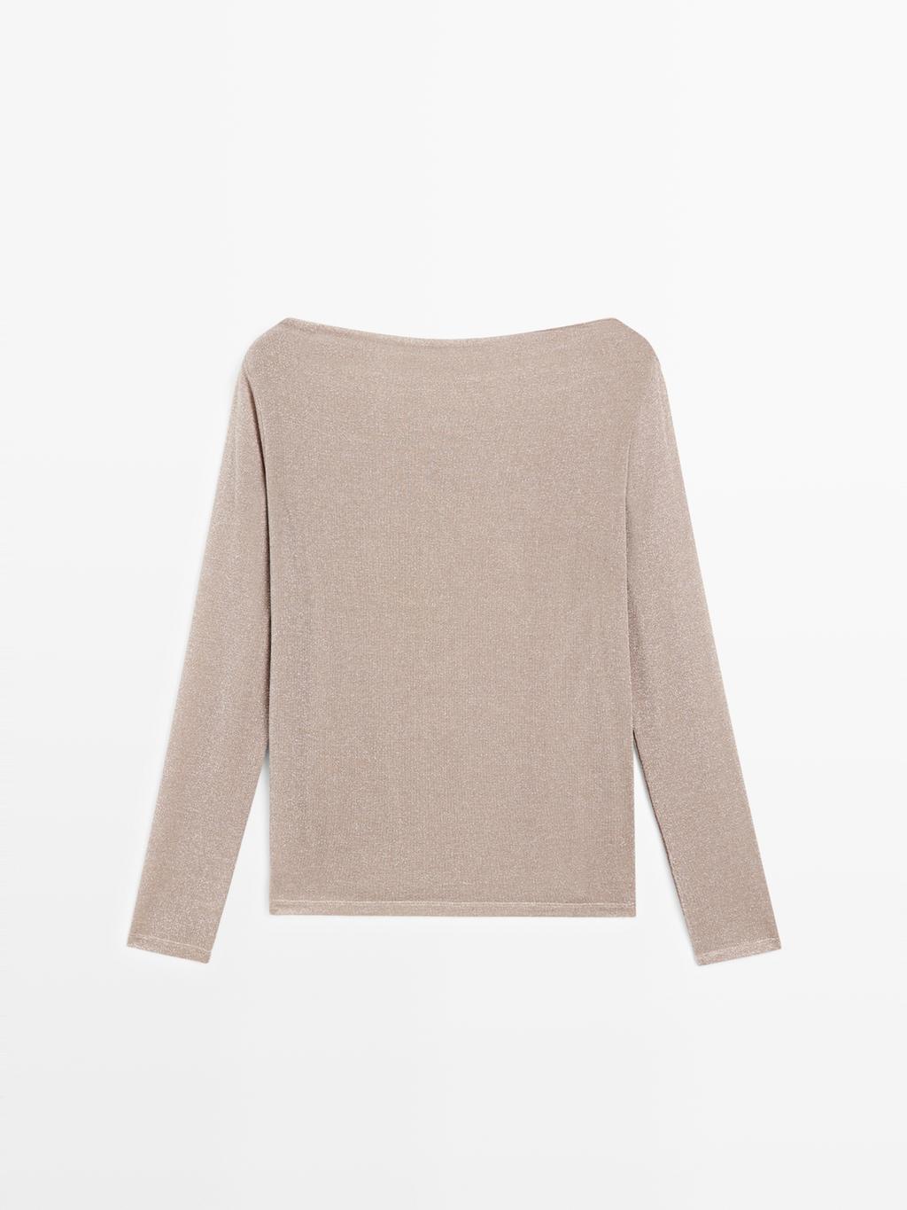 Boat neck T-shirt with metallic finish