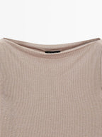 Boat neck T-shirt with metallic finish