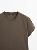 Cropped T-shirt with contrast ribbed trims