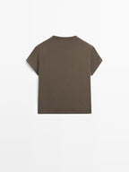 Cropped T-shirt with contrast ribbed trims
