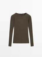 Long sleeve T-shirt with ribbed detail