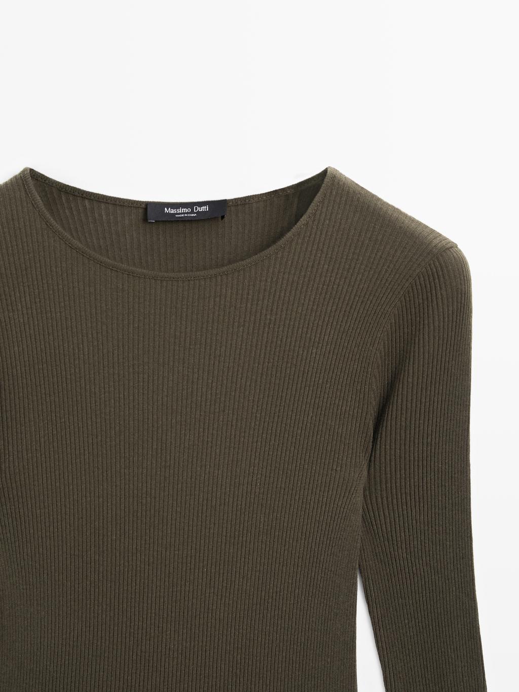 Long sleeve T-shirt with ribbed detail