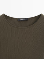 Long sleeve T-shirt with ribbed detail