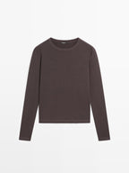 Ribbed long sleeve melange T-shirt