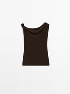 Draped cotton top with knot detail