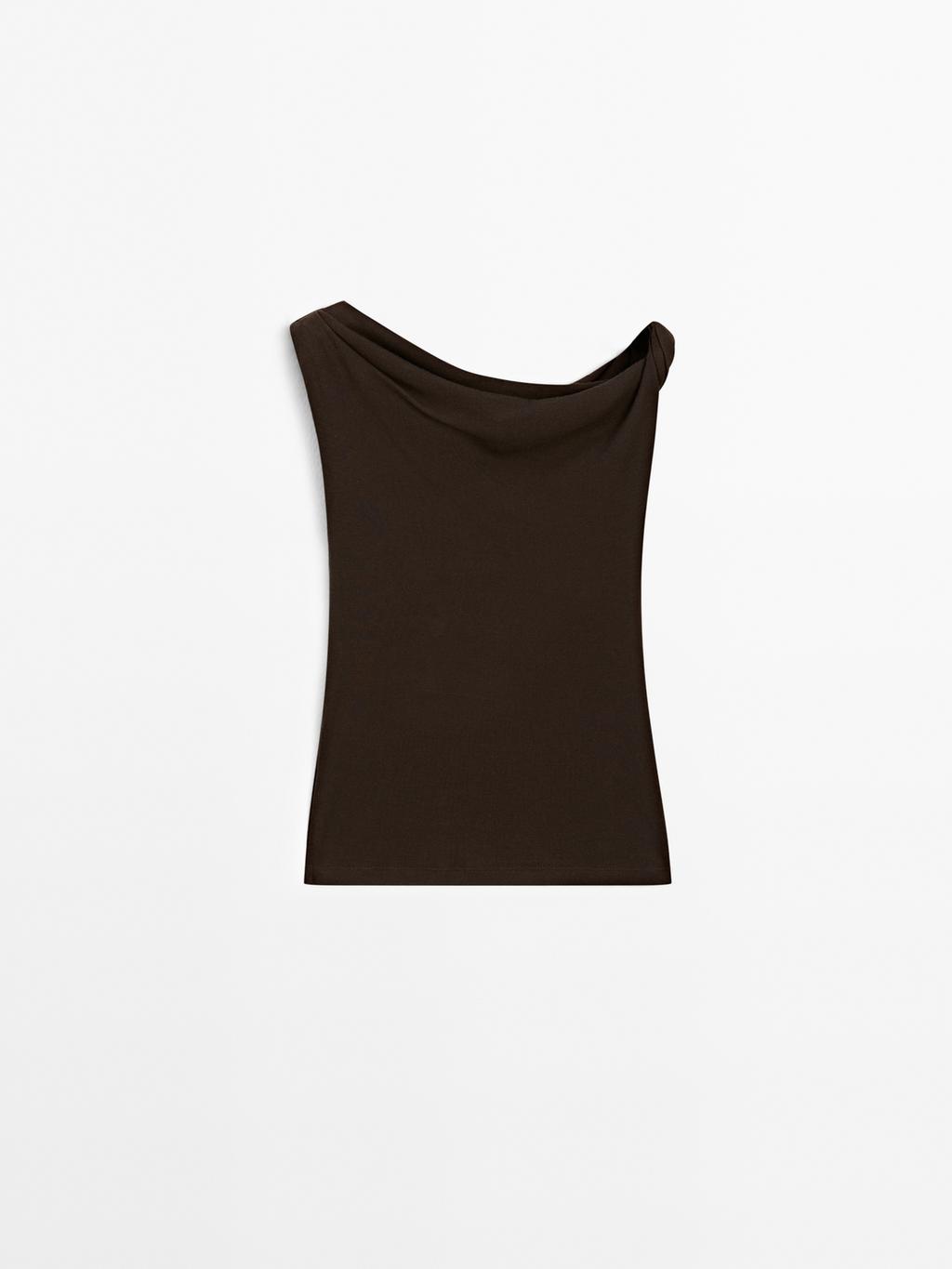 Draped cotton top with knot detail