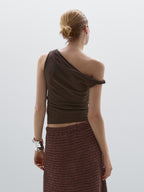 Draped cotton top with knot detail