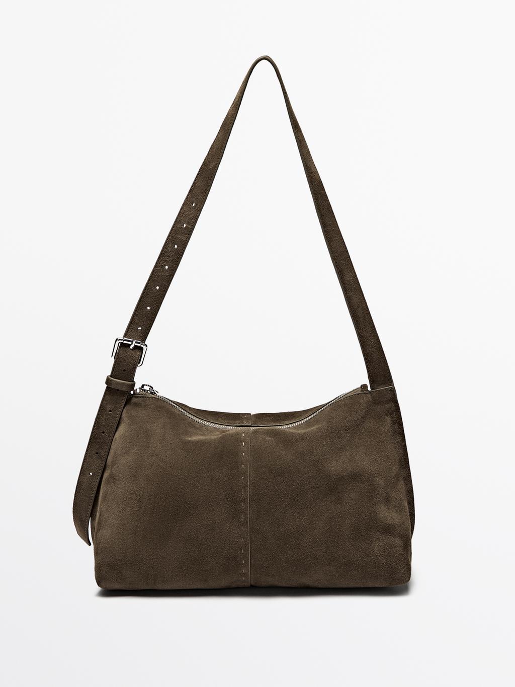 Split suede leather crossbody bag