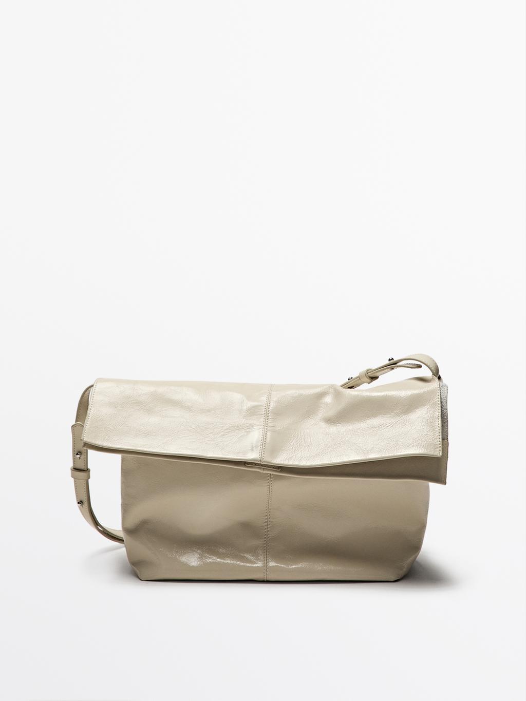 Crackled nappa leather flap bag