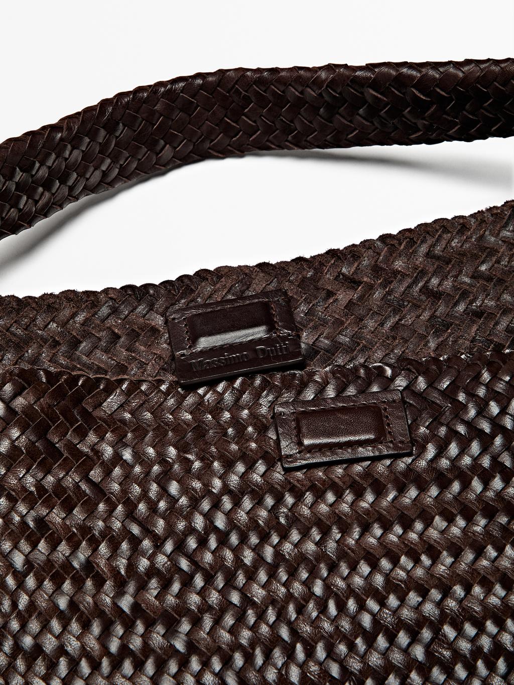 Nappa leather woven maxi tote bag