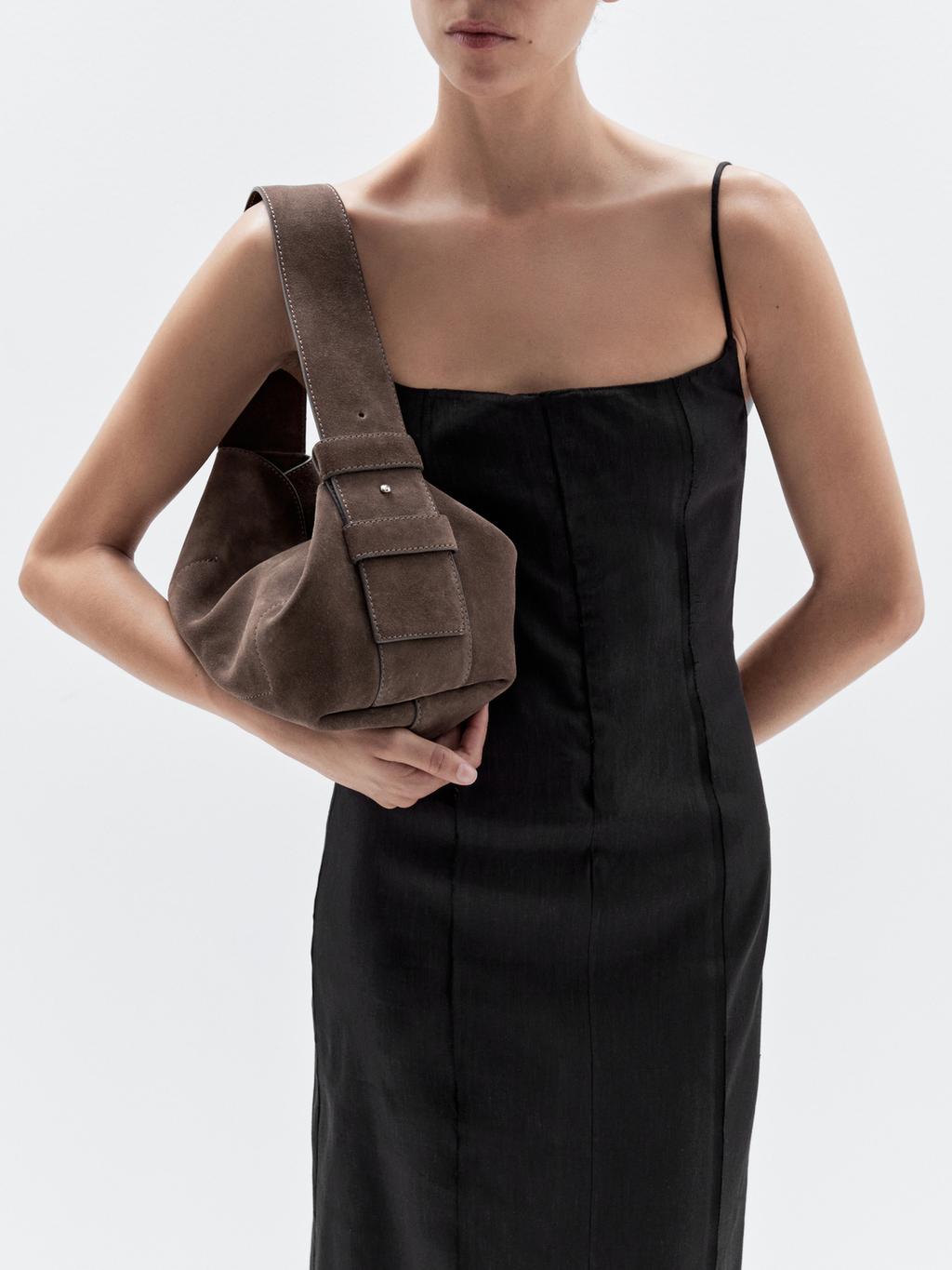 Split suede shoulder bag