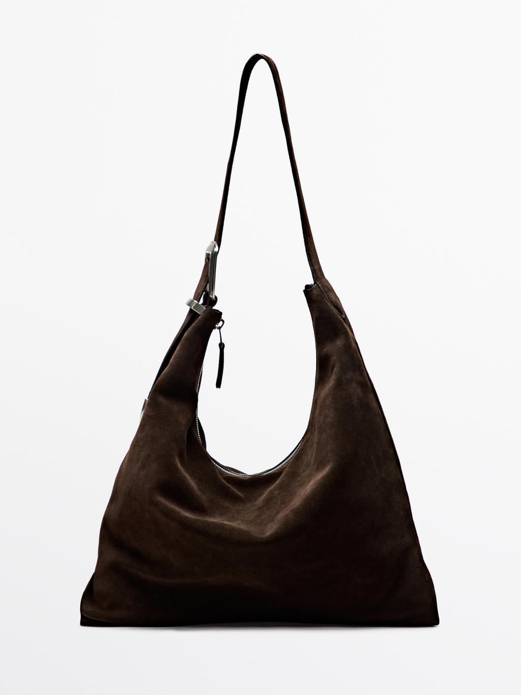 Split leather maxi bag