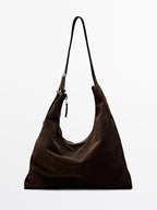 Split leather maxi bag