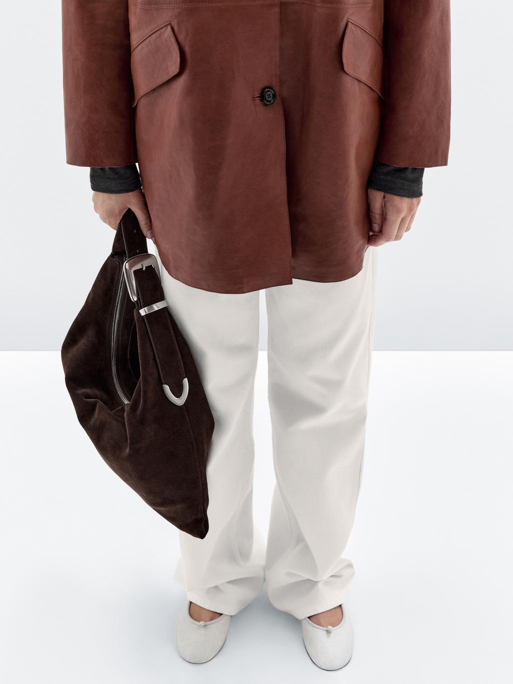 Split leather maxi bag