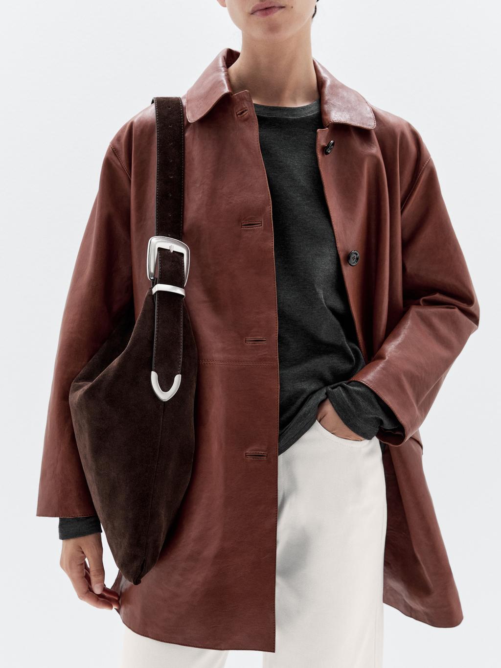 Split leather maxi bag