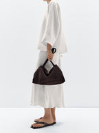 Leather and split leather medium bag with compartments