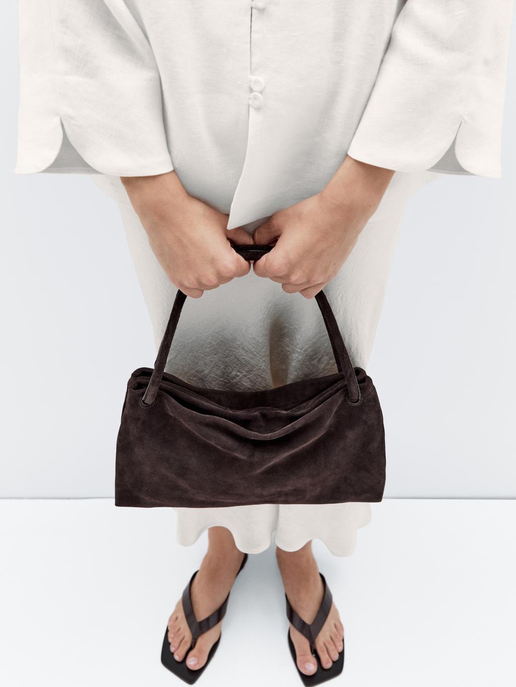 Leather and split leather medium bag with compartments