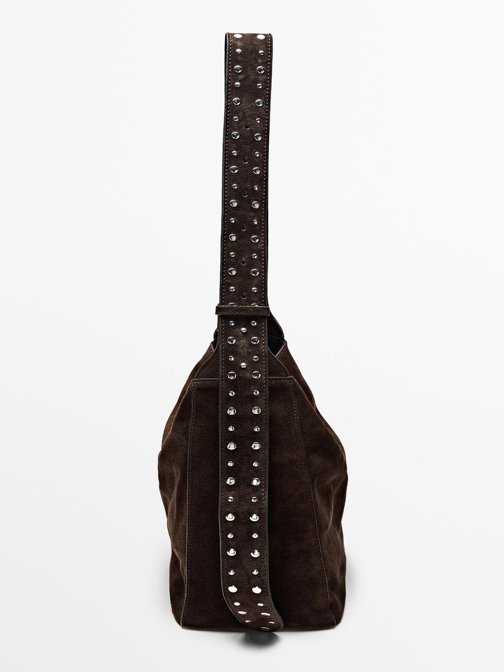 Split leather maxi bucket bag