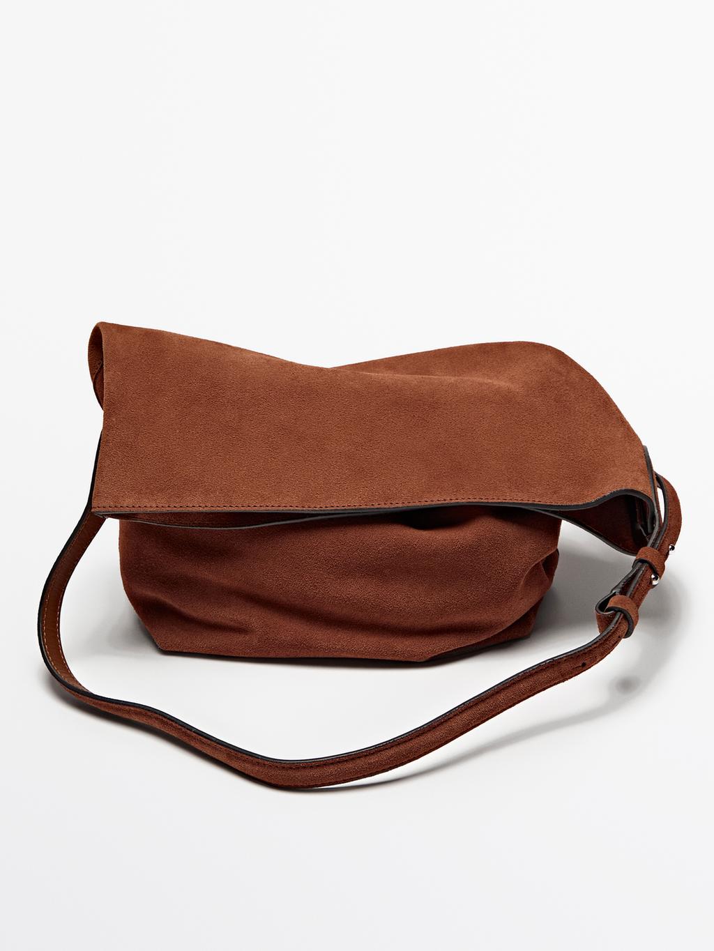 Split suede leather bucket bag