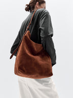 Split suede leather bucket bag