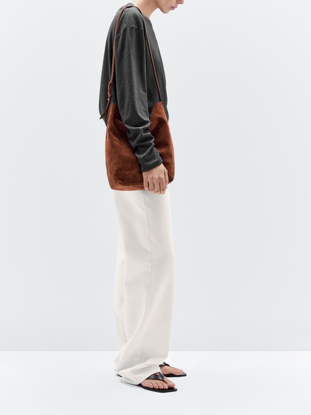 Split suede leather bucket bag