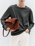 Split suede leather bucket bag